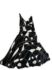 VTG Sue Wong Black White Op Art Cocktail Midi Geometric Abstract Silk Dress 4 S