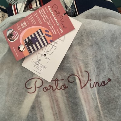 NEW Porto Vino Blue and White Striped Canvas Tote Bag Insulated