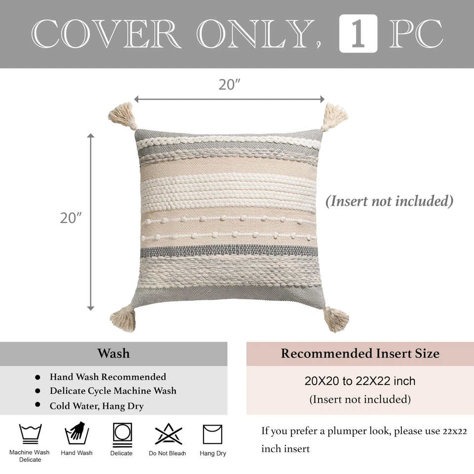 Funda Almohada Gris Boho 20x20 Gris Decorativa Acento Almohada para Sofá Cuadrado... Foto 3 de 4