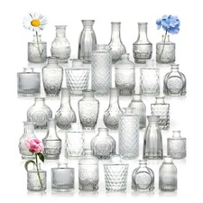32-Piece Bud Vases Set, Vintage Clear Glass Vases for Centerpieces, Elegant W...