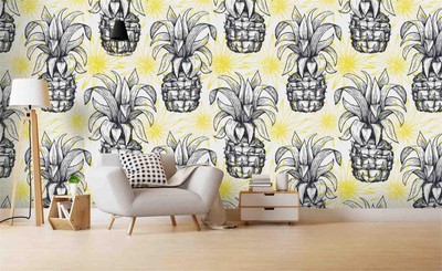3D Pineapple Leaves Hand Drawn Self-adhesive Removeable Wallpaper Wall Mural