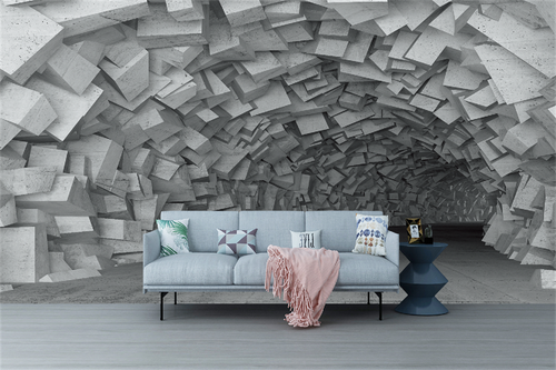 3D Turning Concrete Tunnel Interior Self-Adhesive Wallpaper Wall Murals Poster - Picture 3 of 4