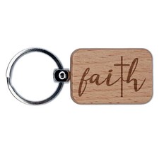 Inspirational Faith with Cross Christianity Hope Love Engraved Wood Keychain