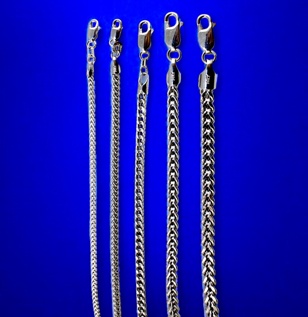 14K White Gold Square Franco Box Necklace Bracelet Chain Real 1mm-5.5mm 7"-30"
