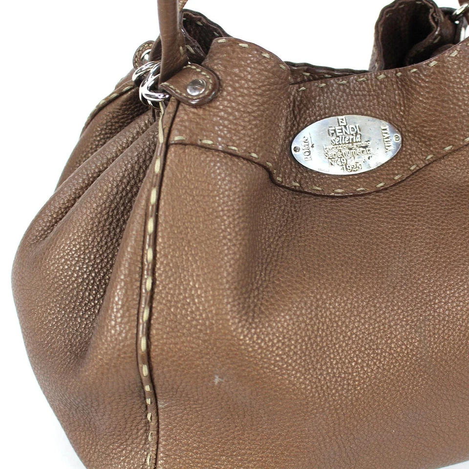 FENDI Selleria Lavorazione A Mano Bronze Pebbled Leather Satchel Handbag Bucket - Image 4 of 4