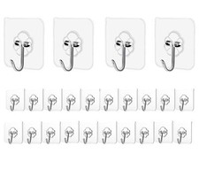Adhesive Hooks Kitchen Wall Hooks - 24 Packs Heavy Duty 33lb Max Nail Free S...