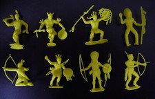 Vintage Tim Mee Toys Plastic Indians yellow 2" all 8 unbroken
