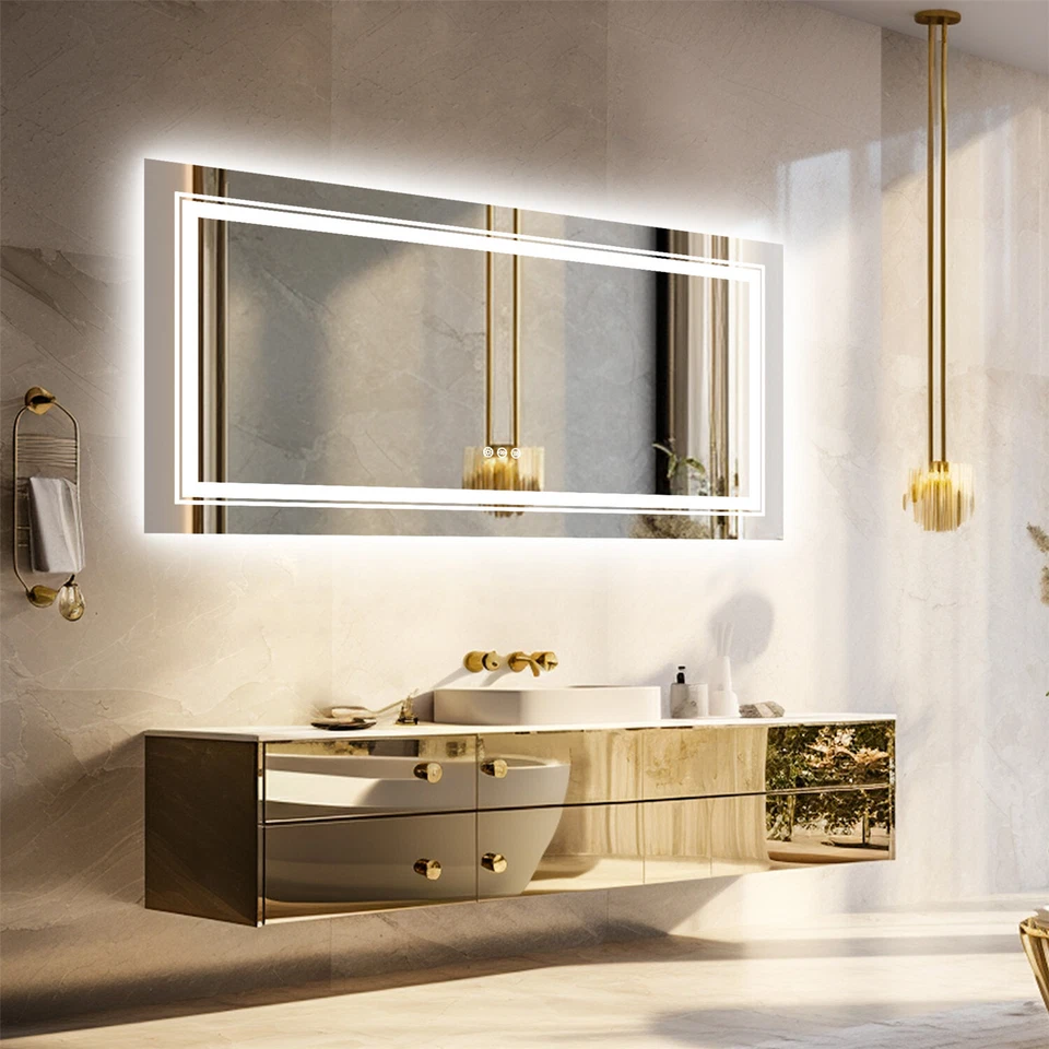 Espejo de baño retroiluminado 42"x20" con luces LED tocador antiniebla memoria regulable Foto 2 de 4