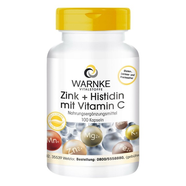 Zink + Histidin U. Vitamin C 100 Kapseln Vegan Hochdosiert | Warnke Vitalstoffe-image