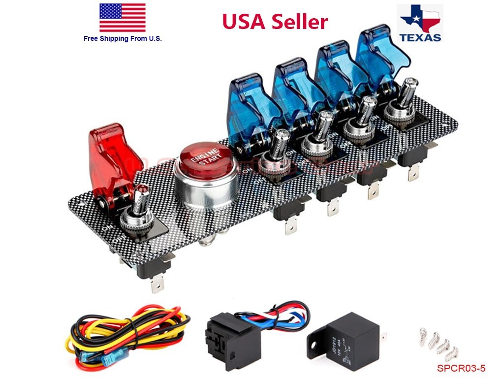 5in1 LED Toggle Engine Start Switch For Racing Cars LED Toggle Ignition Switch Panel 5-in-1 - 12V Engine Start Button With Relay For Racing Cars & Trucks 12v Switch Panel - Foto 9
