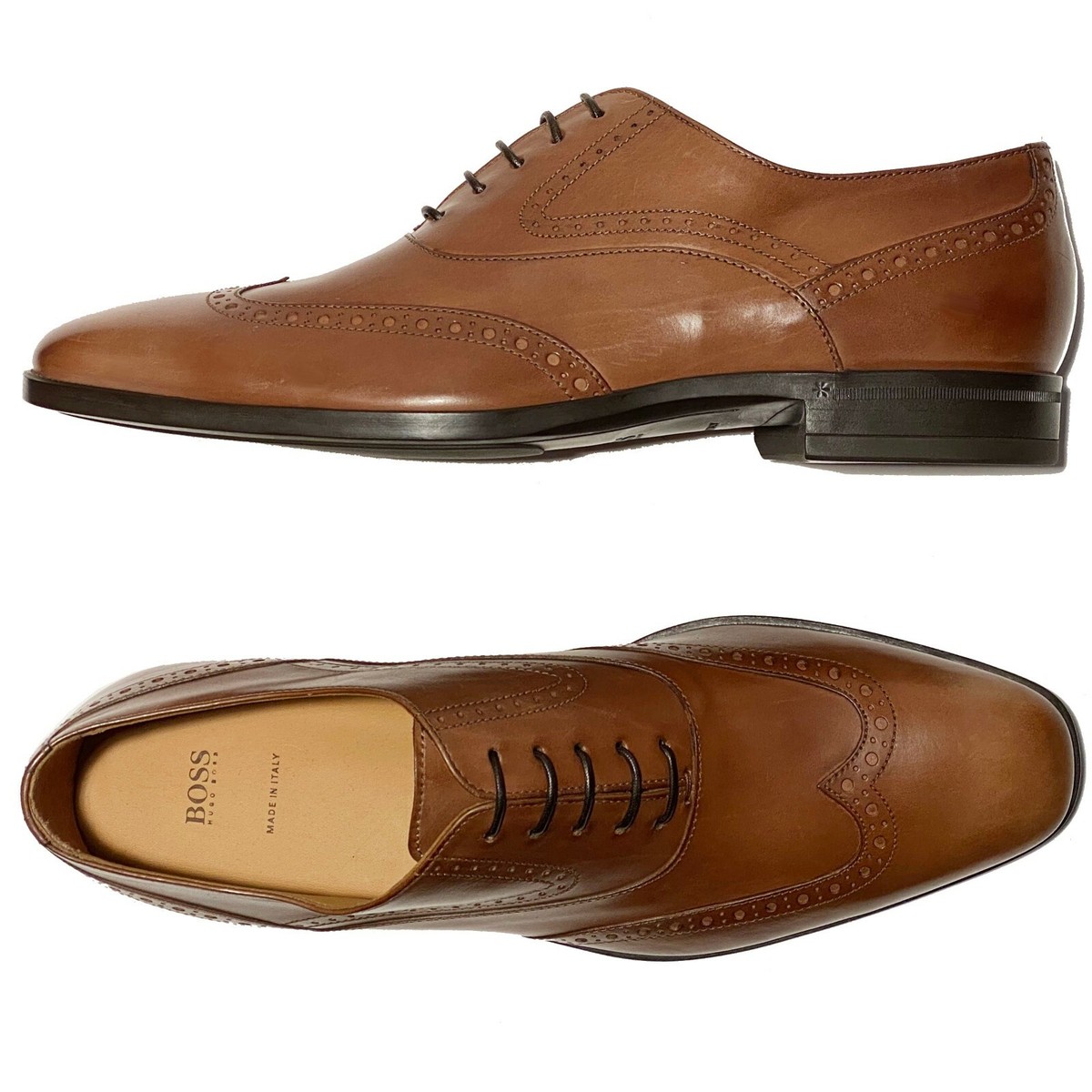 Hugo Boss Men\'s Derby Oxford Wingtip Leather Dress Shoes Hugo Boss Wingtip Derby Dress Black Leather Brogue Shoes  main image 2