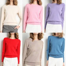 Women Sweater Knitted Tops Slim Crew Neck Wool Cashmere Pullover Casual Comfort
