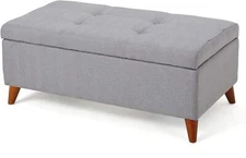 GDF Studio Etoney Mid Century Modern Fabric Storage Ottoman (Light Light Grey 