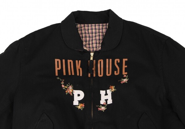 ジャケット・アウター vintage PINK HOUSE black ribbon jkt dp Vintage 90s Pink House Reversible Zipper up Spellout Logo