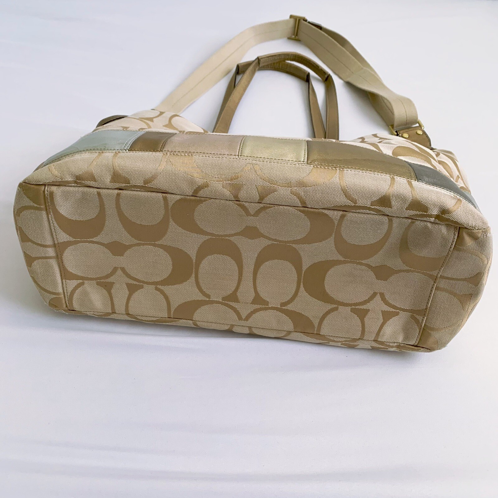 COACH Signature Stripe Gold Bronze Diaper Bag Gem