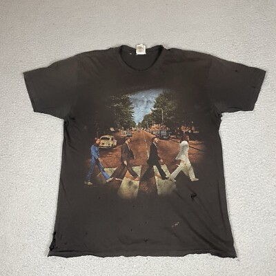 The Beatles T Shirt Adult Large Black Abbey Road Distressed Y2k Thrashed Faded L