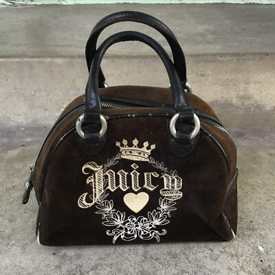 JUICY COUTURE Vintage Brown Suede Velvet Bowling Bag Purse 