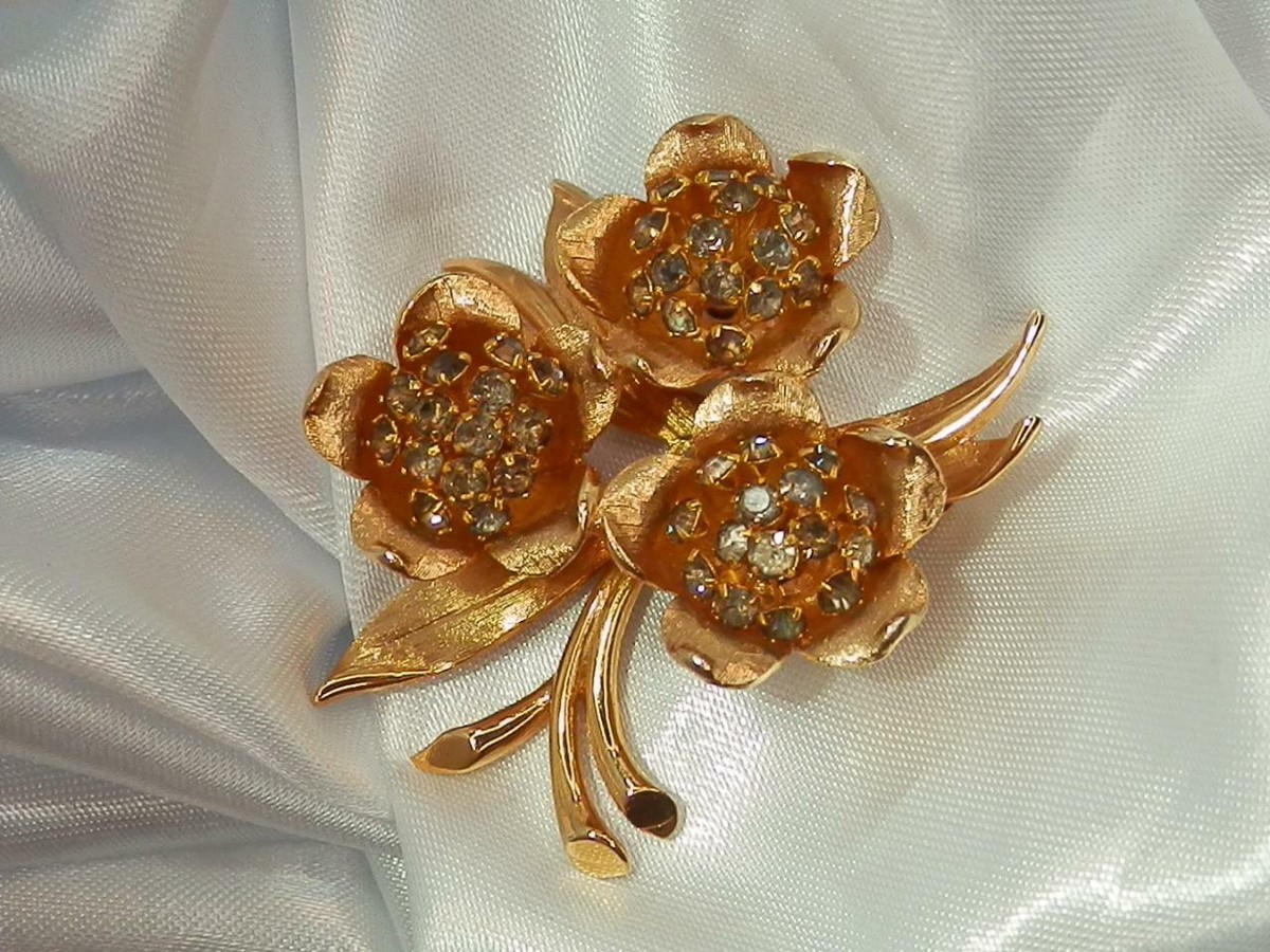 ヴィンテージ金色ブローチ Vintage Primex Signed Gold Tone Rose Flower Brooch Pin 3