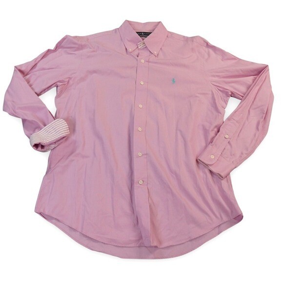 Camicia Ralph Lauren vintage uomo grande rosa polsino rovesciato vestibilità personalizzata preppy pony hit
