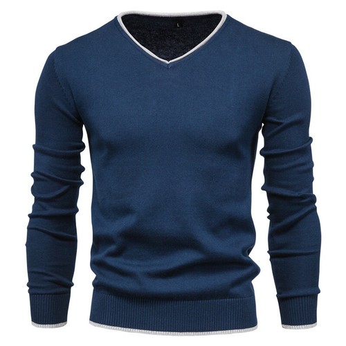 Men V Neck Classic Knitted Long Sleeve 