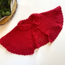   Handmade Kids Crochet Red Sweater Cape   See Photos For Measurements