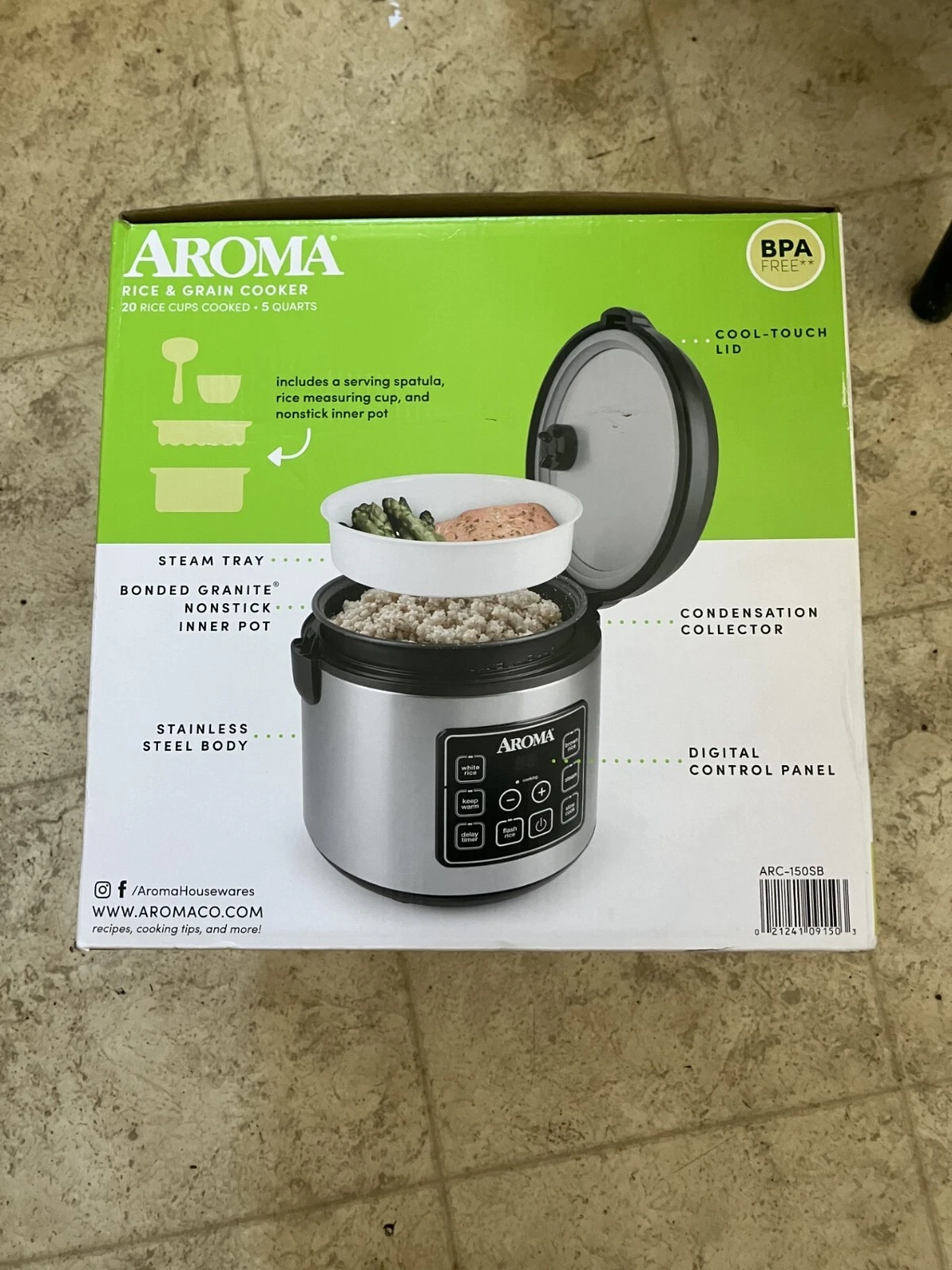 AROMA ARC-150SB 5 qt Digital Cool-Touch Rice Cooker - Silver
