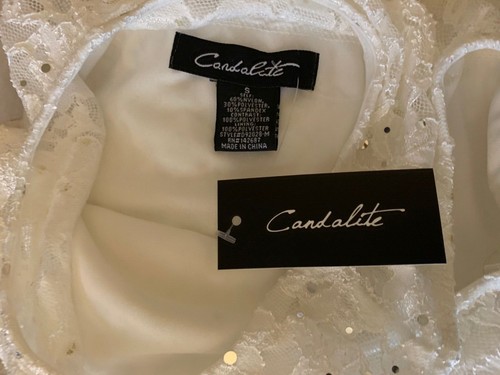 Candlelite long white w/ silver sequins mermaid dress size small NWT - Picture 9 of 12