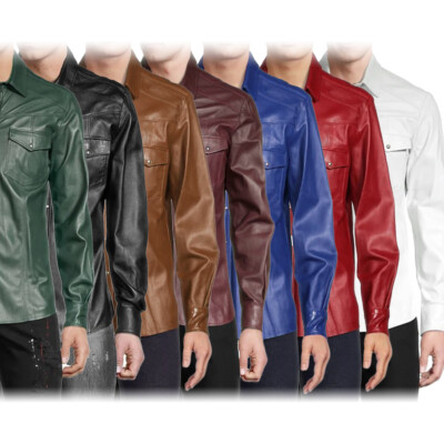 Men's Genuine Lambskin Real Soft Slim Fit Full Sleeve Button up Leather Shirt
