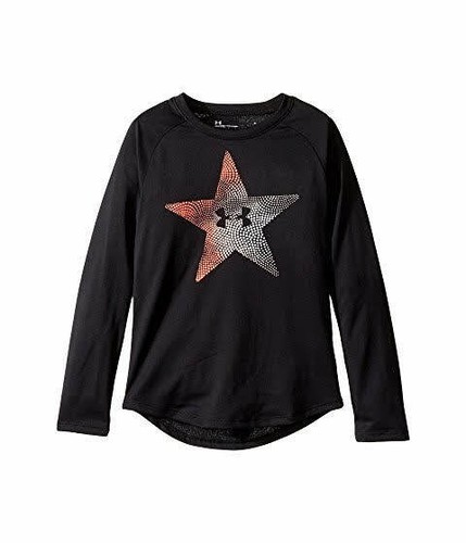 Under Armour Girls Size 4 Black Yoga Style Leggings w/ Long Sleeve Star Top - Picture 2 of 3