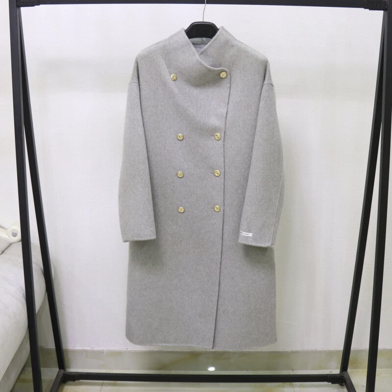 OFF WHITE Cappotti donna doppiopetto 90% lana con colletto medio lungo oversize