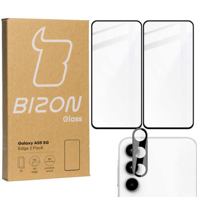 Gehärtetes Glas 2 Stück + Kameraschutz für Galaxy A55 5G Bizon Handyglas Cover