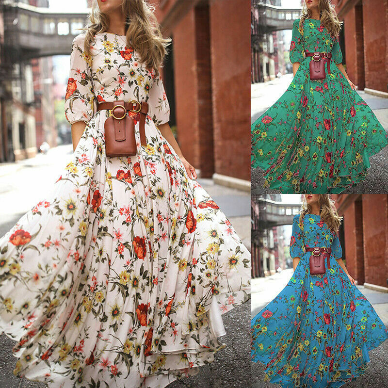 Summer Womens Boho Long Maxi Dress Evening Cocktail Party Beach Dresses  Sundress