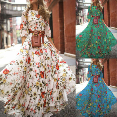 Summer Womens Boho Long Maxi Dress Evening Cocktail Party Beach Dresses  Sundress | eBay