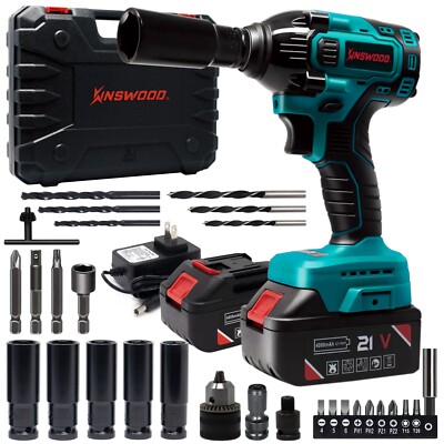Kinswood Cordless Impact Wrench kit 21V with Drill Set Heavy Duty