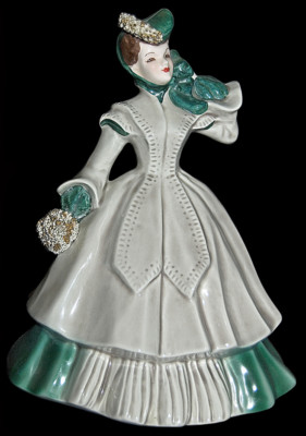 Florence Ceramics Matilda In Grey & Turquoise Dress / Gold Flecks in Hat & Muff