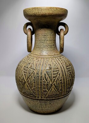 Mid 20th Century Latin American Clay Vase With Rings Handles ''Gorgeous ''13''...