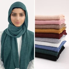 Women Crinkled Headscarves Solid colors Scarf Hijabs Muslim Shawls Head Wraps