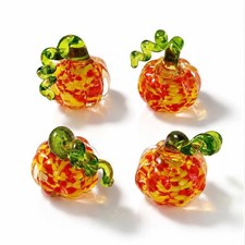 Set of 4 Hand Blown Glass Pumpkin Figurines Paperweight Gifts for Halloween