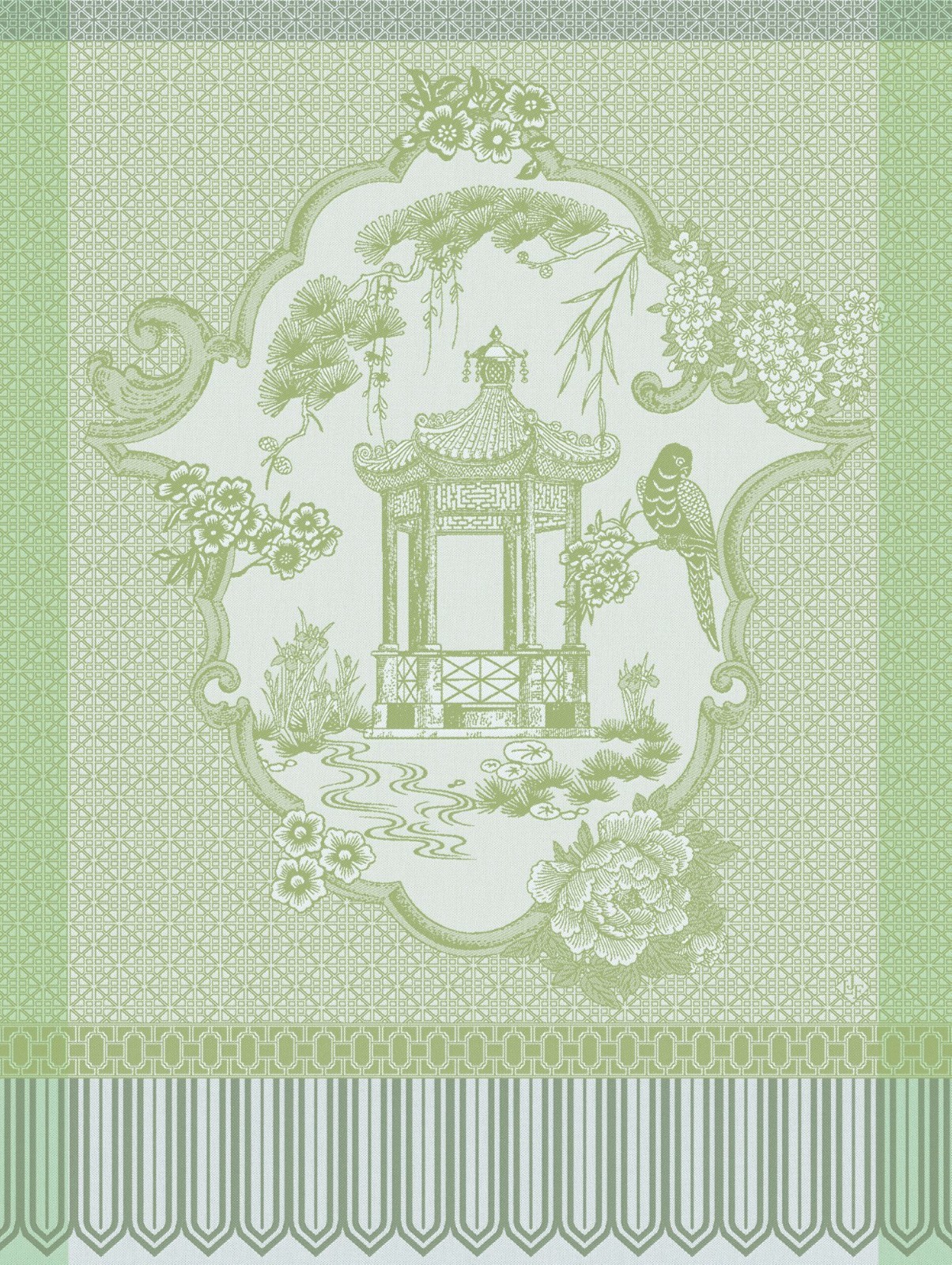 Jacquard Français ""Promenade Imperiale"" (Jade), Woven cotton tea towel. France