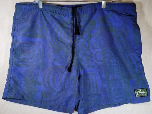 Rusty Surf Swim Trunks Mens XL Blue Floral Drawstring Pockets Lined Made In USA