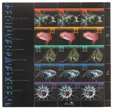 US 2000 # 3439-3443 / 3443a Deep Sea Creatures MINT NH Pane of 15 Stamps
