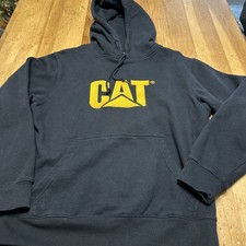 CAT Caterpillar Hoodie Mens Large Black Pullover Workwear Construction Durable S