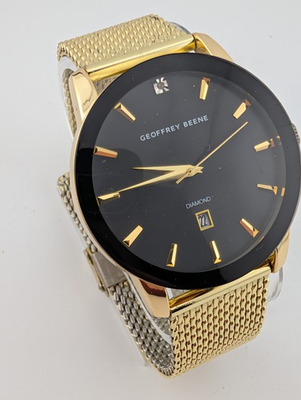 #ad Geoffrey Beene Watch Men 43mm Case Black Dial Gold Adjustable Band New Battery $11.04
