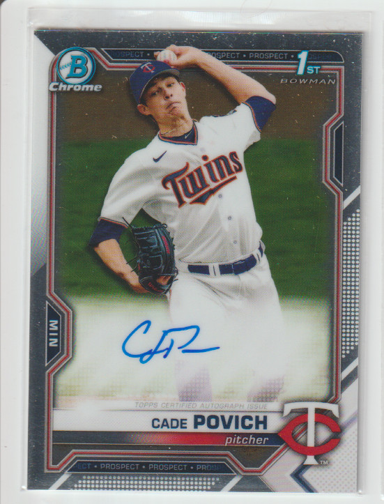 2021 Bowman Draft #CDA-CPO Cade Povich Chrome Draft Pick Autographs