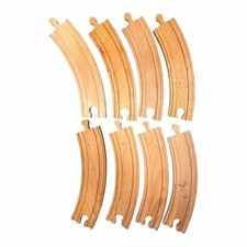 8 Pc WOODEN TOY TRAIN TRACK Lot Large Curves Brio Thomas Compatible Railway