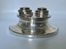 Antique Silver Double Capstan Inkwell Birmingham 1912 261g Hallmarked