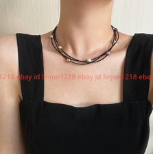 3 Strand 3mm Black Spinel Multicolor Shell Pearl not Pearl Gems Necklace 18"