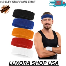 5 Pack Men & Women Sweatband Headband Terry Cloth Moisture Wicking for Sports Te