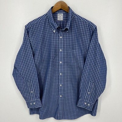 Brooks Brothers Long Sleeve Button Shirt Men's 16.5 Blue Regent Fit Check Print