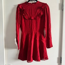 Reformation Polka Dot Spark Ruffle Crepe Chiffon Mini Dress Red Back Zip Sz 4